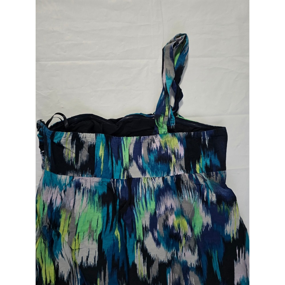 Ann Taylor LOFT One Shoulder Ikat Print Mini Dress Blue Green Size 8 - Picture 14 of 16